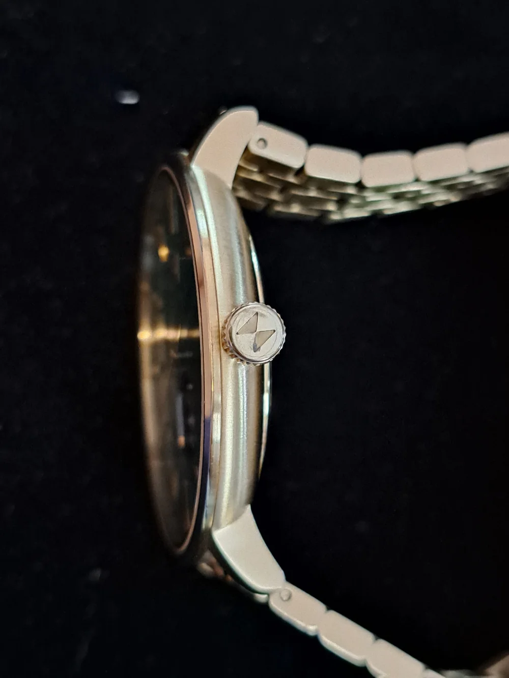 MVMT Gold Bracelet Watch with Green Dial and Open Heart